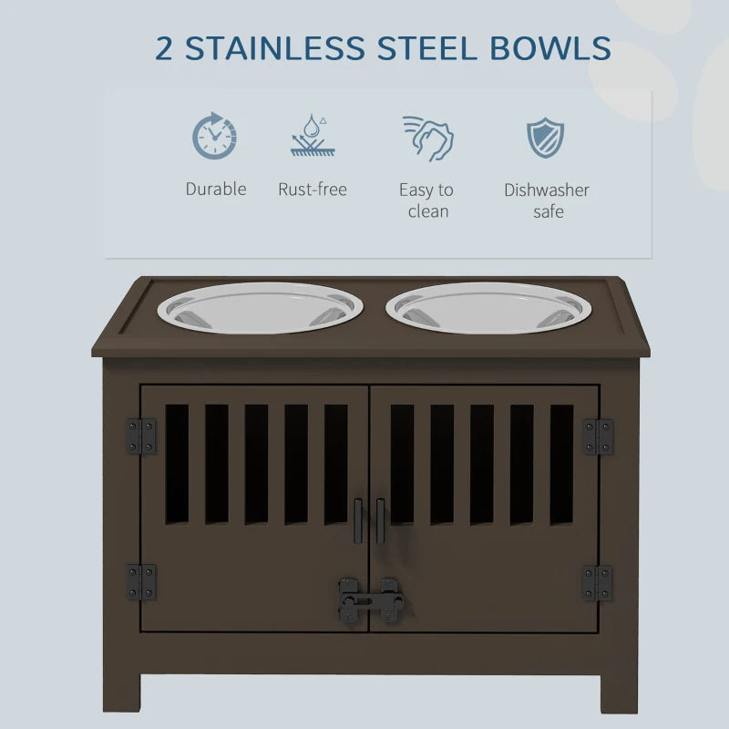 PawHut Dog Food Storage Cabinet With Bowls & Dog Feeding Station, Espresso