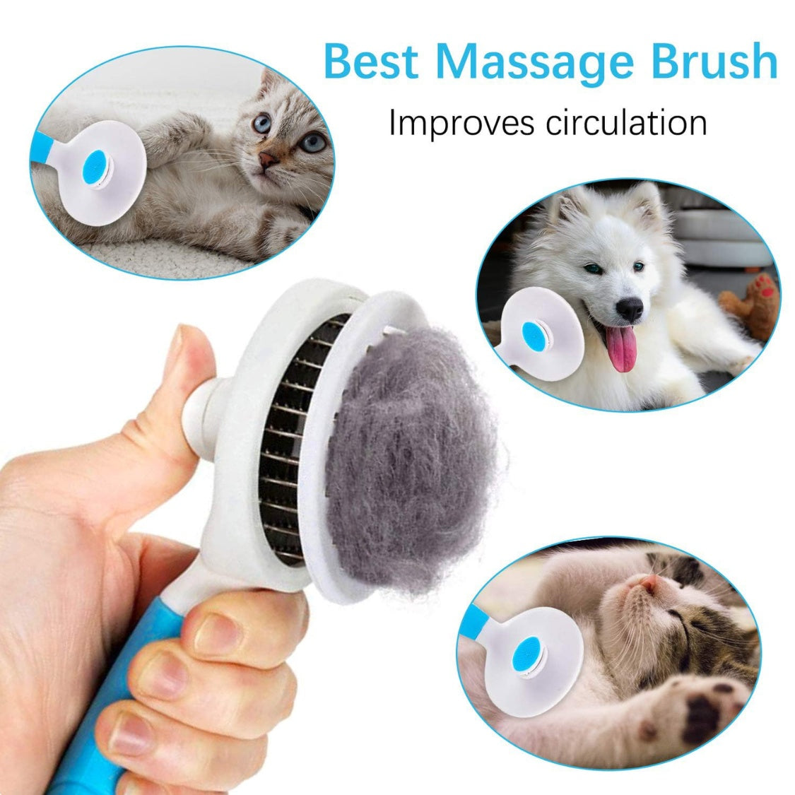 Self Cleaning Slicker Brush - Cat Brush Skin-Friendly Deshedding Grooming Massaging Tool For Long & Short Haired Pets, Cat Hair Brushes Easy Removes Undercoat For Dogs Cats Rabbits - UPGRADED, Blue