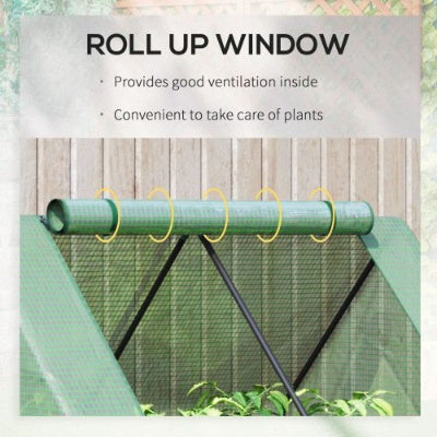 Outsunny Galvanized Raised Garden Bed With Mini Greenhouse Cover, Outdoor Metal Planter Box With 2 Roll-Up Windows For Growing Flowers, Fruits, Vegetables, And Herbs, 50 X 37.5 X 36.25, Green
