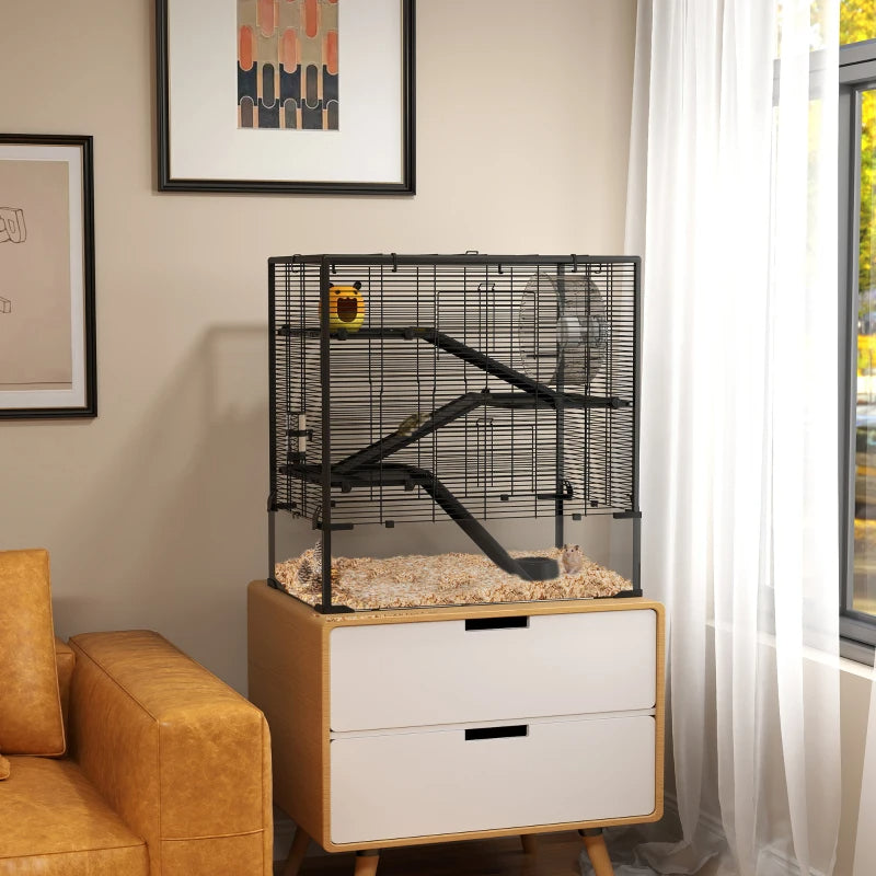 4 Tier Hamster Cage With Deep Tempered Glass Bottom, Running Wheel, Hut, Water Bottle, Food Dish,