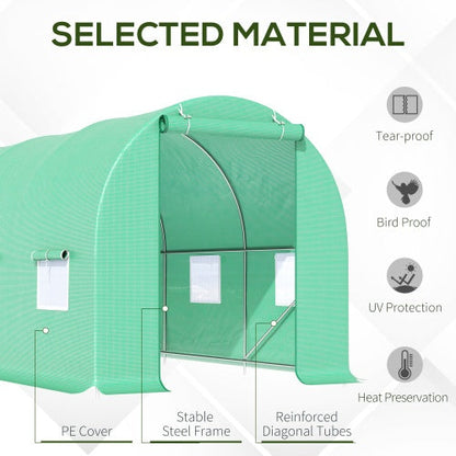 Outsunny 15X 6 X 7 Walk-in Tunnel Greenhouse Garden Plant Growing House With Door And Ventilation Window, Green