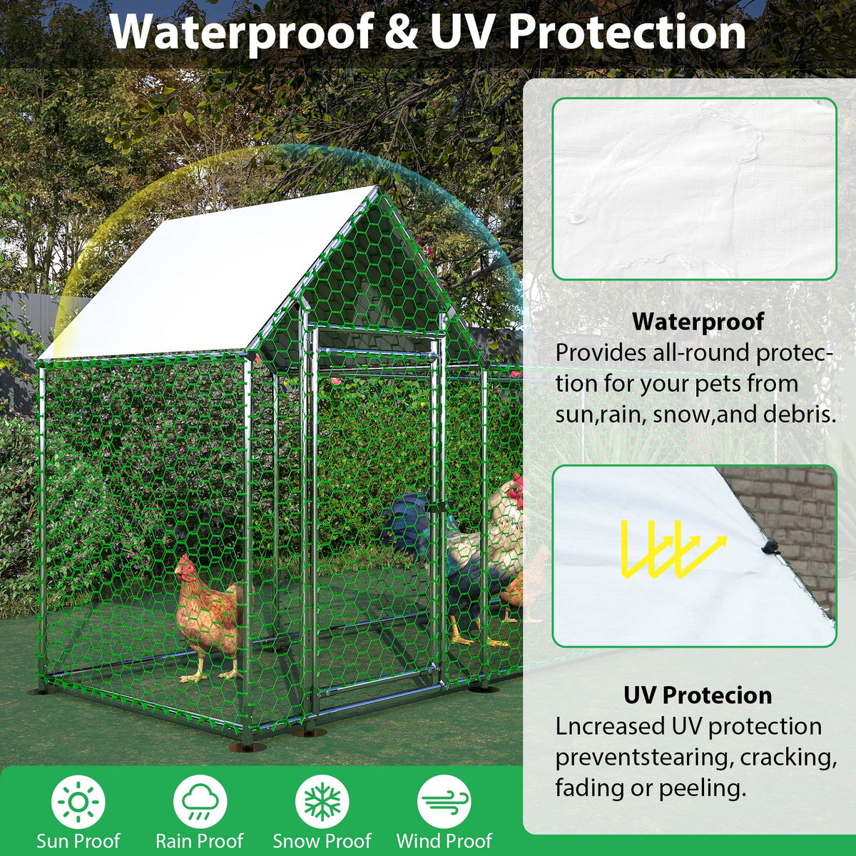 Metal Chicken Coop,Walk-in Chicken Run,Poultry Chicken Hen Pen Cage,Rabbits Duck Cages,With Cover