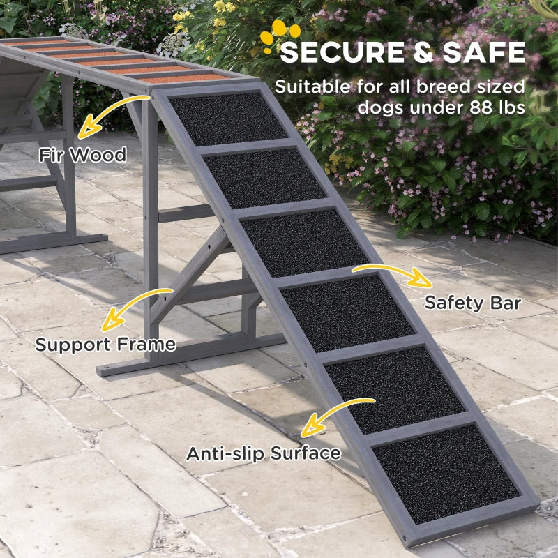 PawHut Dog Agility Equipment Ramp With Safety Bar, Non-slip Surface, For Walk And Pause Training, Gray
