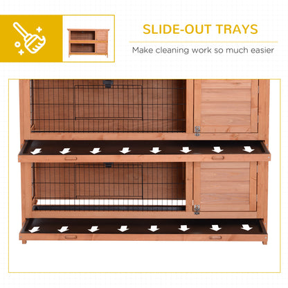 54" 2-Story Large Rabbit Hutch Bunny Cage Wooden Pet House Small Animal Habitat Lockable Doors, Tray, Roof, Orange