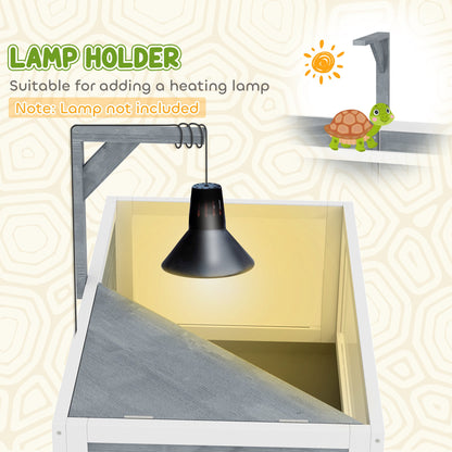 Wooden Tortoise Habitat with Storage Shelf, Tortoise Enclosure with Clear Windows, Openable Top, Lamp Holder, Gray