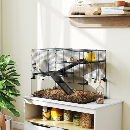 30" Hamster Cage, Gerbil Cage with Glass Basin for Small Hamsters, Black