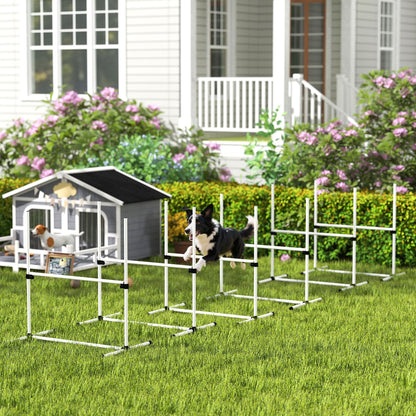 6 Piece Dog Agility Set with Adjustable Height Jump Bars, Carry Bag, Displacing Top Bar, White