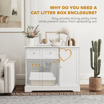 Cat Litter Box Enclosure with Drawers, Storage, Anti-tip Kit, 39" x 18" x 31.5", White