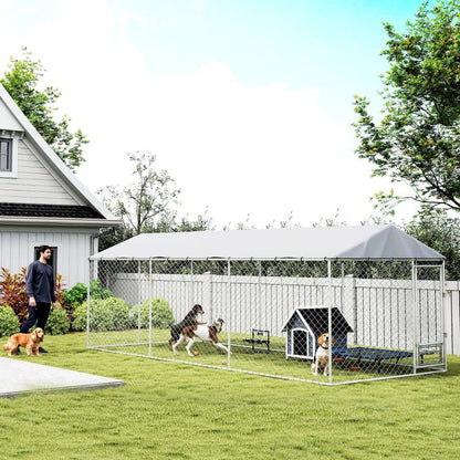 Dog Kennel Outdoor Dog Run Waterproof UV-Resist Cover Lockable Door Adjustable Bowls 20 X 7.5 X 6.5ft,Multiple Packages