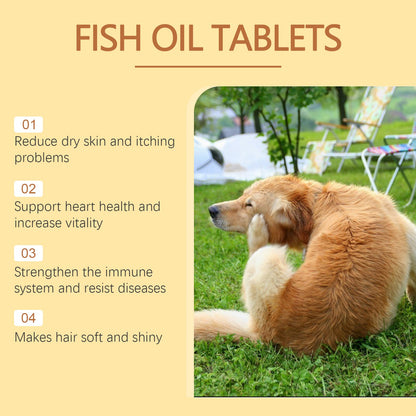 Dog Fish Oil Chewable Tablets,3 Skin & Coat Supplement For Itchy Skin, Seasonal Allergies, Support Bone, Digestion & Reproductive Health, 60 Tablets