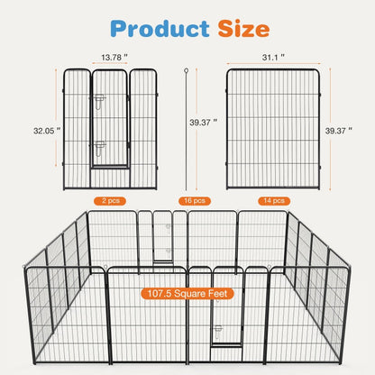Dog Playpen Indoor Fence Height Metal Exercise Pen With Door Small Puppy Medium Large Dogs Animal Pet For Outdoor, Garden, Yard