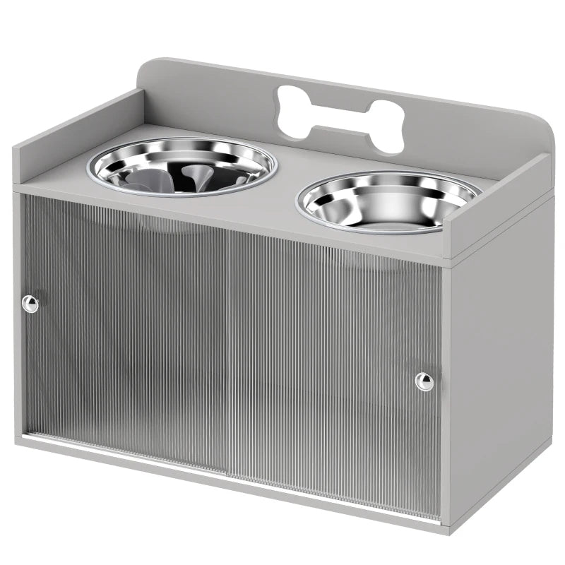 Elevated Dog Bowls With Storage, Raised Dog Bowl Stand With 2 Stainless Steel Bowl For Large Dogs, Gray