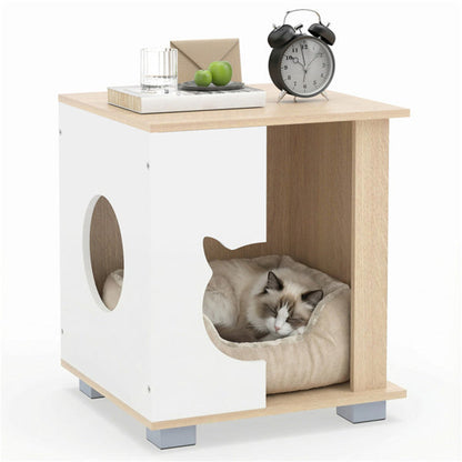 Multipurpose Wooden Cat House Nightstand, Sturdy Metal Base Anti-Slip Pet Furniture