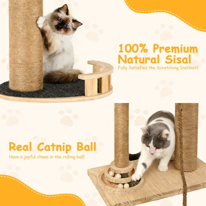 Floor To Ceiling Cat Tree, 6 Level Adjustable Height Climbing Tower With Thickened Scratching Posts, Cats Activity Center With Transparent Capsule And Cozy Hammock