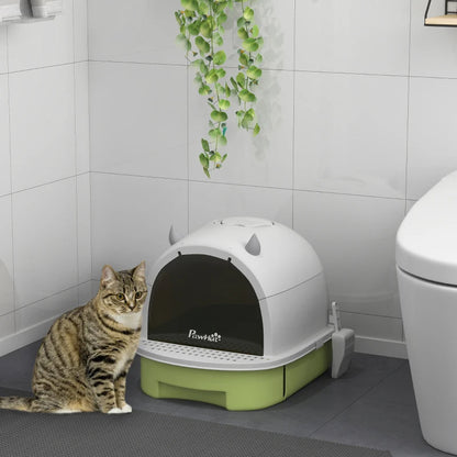 Covered Cat Litter Box With Lid, Scoop, Deodorizing Bags For Odor Control, Privacy, Easy To Clean, Green