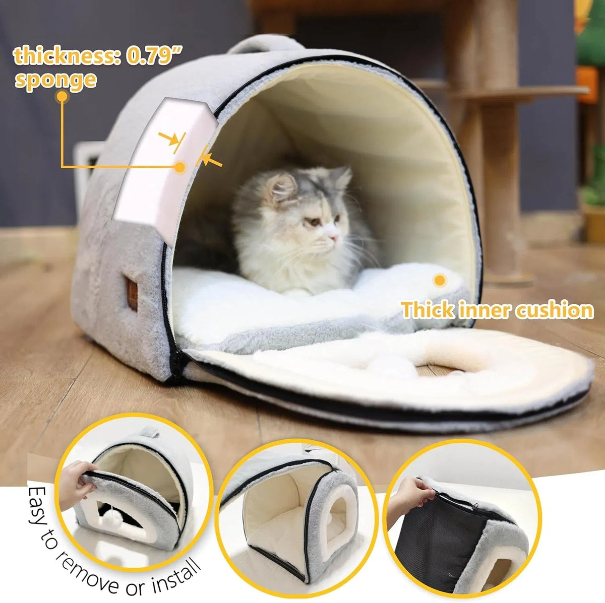 Cat Bed For Indoor Cats Foldable Cat Cave Anti-Slip Water-Resistant Bottom Cat Houses For Indoor Cats Or Small Dogs Kitten Tent