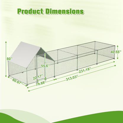 Metal Chicken Coop,Walk-in Chicken Run,Poultry Chicken Hen Pen Cage,Rabbits Duck Cages,With Cover