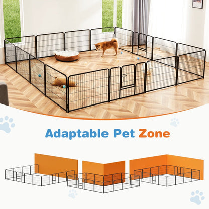 Dog Playpen Indoor Fence Height Metal Exercise Pen With Door Small Puppy Medium Large Dogs Animal Pet For Outdoor, Garden, Yard