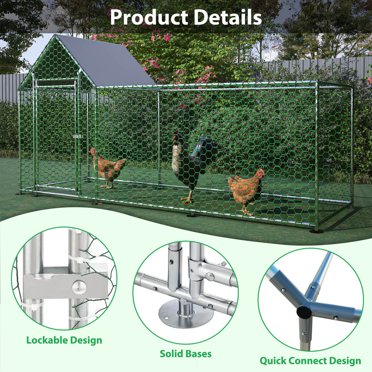 Metal Chicken Coop,Walk-in Chicken Run,Poultry Chicken Hen Pen Cage,Rabbits Duck Cages,With Cover