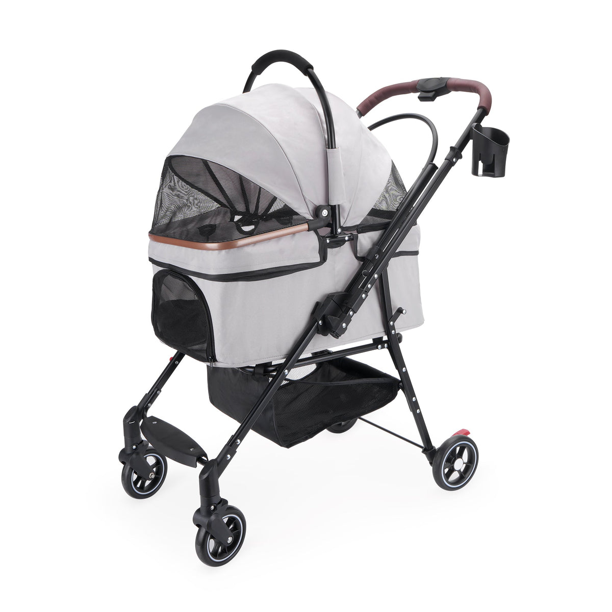 4-Wheel Foldable Pet Stroller For Small Dogs & Cats - 360 Rotating Wheels, Detachable Carrier & Travel Bag Included
