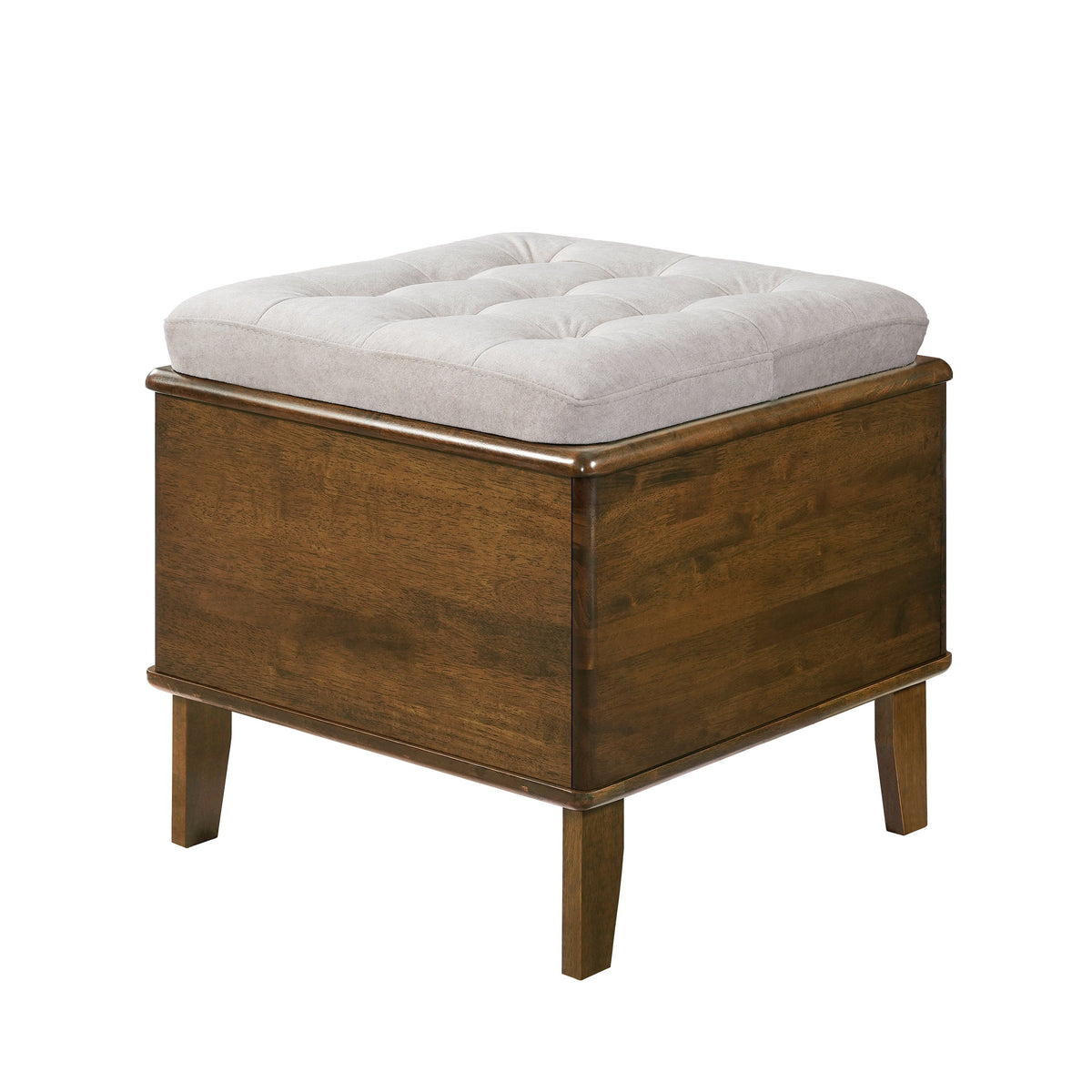 Letitia Rubber Wood Cat Bed Ottoman, 2-in-1 Tufted Pet Ottoman with Cat Cave, Multi-Functional Footstool with Cat Hideaway, Walnut Finish
