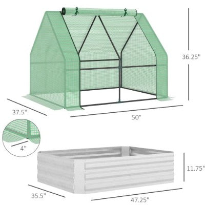 Outsunny Galvanized Raised Garden Bed With Mini Greenhouse Cover, Outdoor Metal Planter Box With 2 Roll-Up Windows For Growing Flowers, Fruits, Vegetables, And Herbs, 50 X 37.5 X 36.25, Green