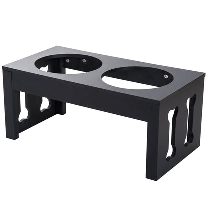 23" Modern Decorative Raised Dog Bowls, Wooden Heavy Duty Pet Food and Water Bowl, Elevated Feeding Station, Black