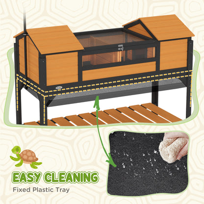 Tortoise Enclosure Tortoise House with Adjustable Lamp Holder Storage Shelf, Dual Main Houses, Openable Lid, Yellow